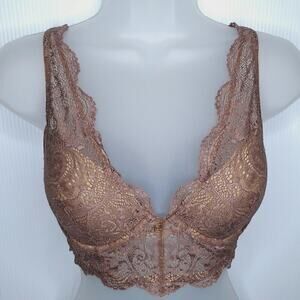 ThirdLove Longline Lace Plunge Bra 32C1/2 Mauve Pink Rose Dusk Underwire